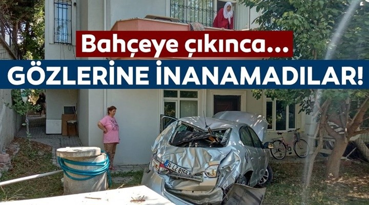 Beylikdüzü'nde otomobil 3 katlı evin bahçesine uçtu