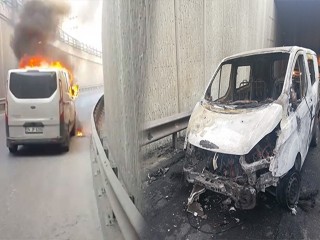 Esenyurt'ta minibüs alev alev yandı
